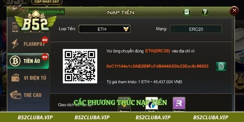 Nạp tiền B52 3 Các phương thức nạp tiền