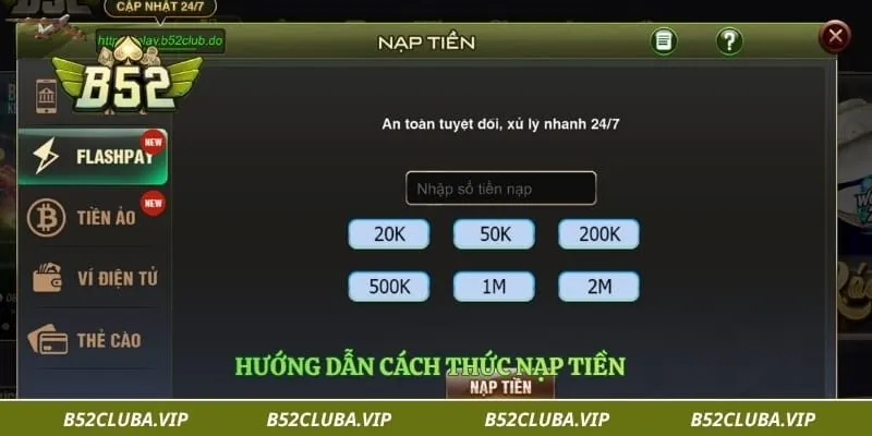 Nạp tiền B52 2 Hướng dẫn cách thức nạp tiền